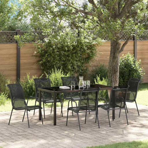 Conjunto de Jantar para Jardim   Preto Textileno e Aço (7 pcs)