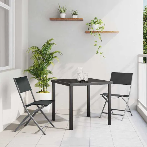 Conjunto de Jantar para Jardim   Preto Aço Revestido a pó (3 pcs)
