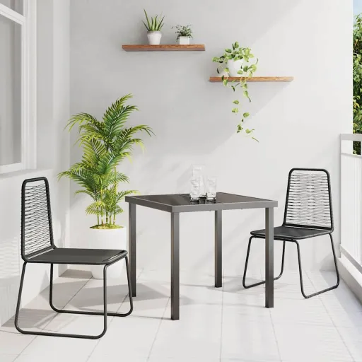 Conjunto de Jantar para Jardim   Preto Aço Revestido a pó (3 pcs)