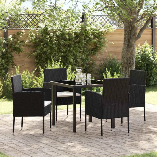 Conjunto de Jantar para Jardim com Almofada   Preto Vime PE (5 pcs)