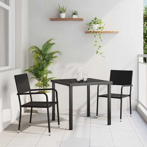 Conjunto de Jantar para Jardim com Almofada   Preto Vime PE (3 pcs)
