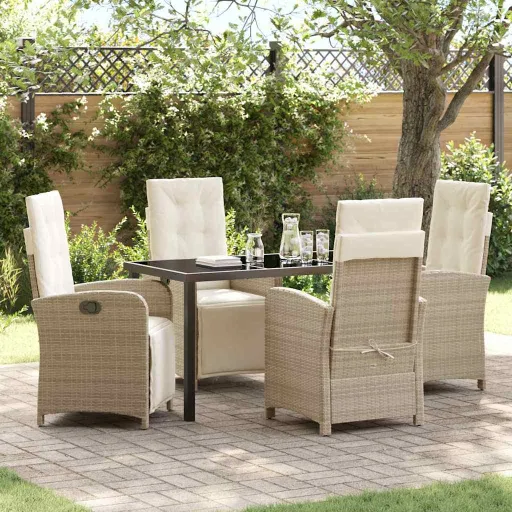 Conjunto de Jantar para Jardim com Almofada   Bege Vime PE (5 pcs)