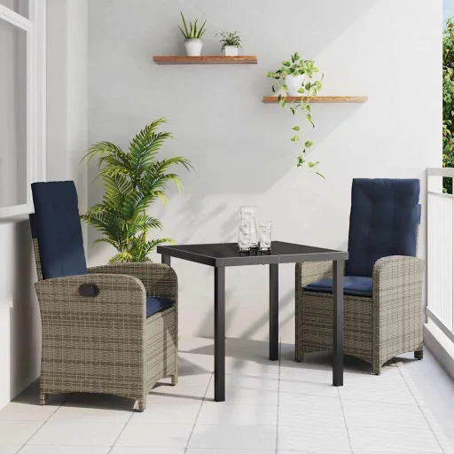Conjunto de Jantar para Jardim   Cinzeto Vime PE (3 pcs)