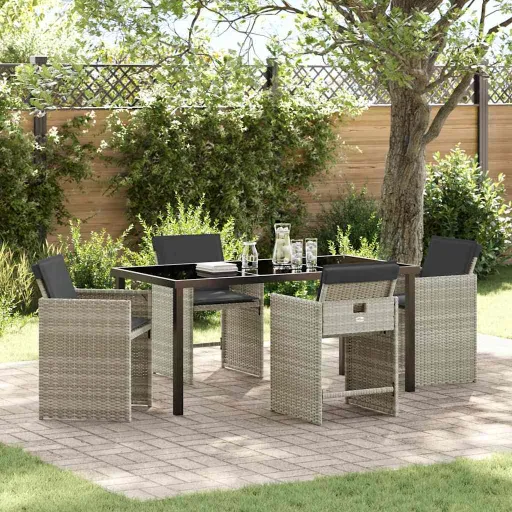 Conjunto de Jantar para Jardim   Cinzento-Claro Vime PE (5 pcs)