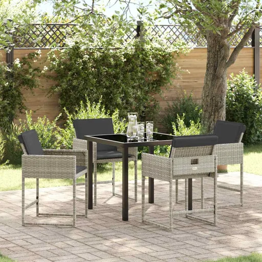 Conjunto de Jantar para Jardim   Cinzento-Claro Vime PE (5 pcs)