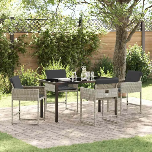 Conjunto de Jantar para Jardim   Cinzento-Claro Vime PE (5 pcs)