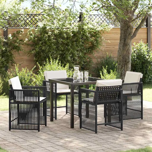Conjunto de Jantar para Jardim   Preto Vime PE (5 pcs)