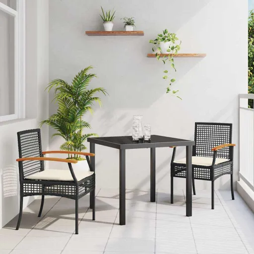 Conjunto de Jantar para Jardim   Preto Vime PE (3 pcs)