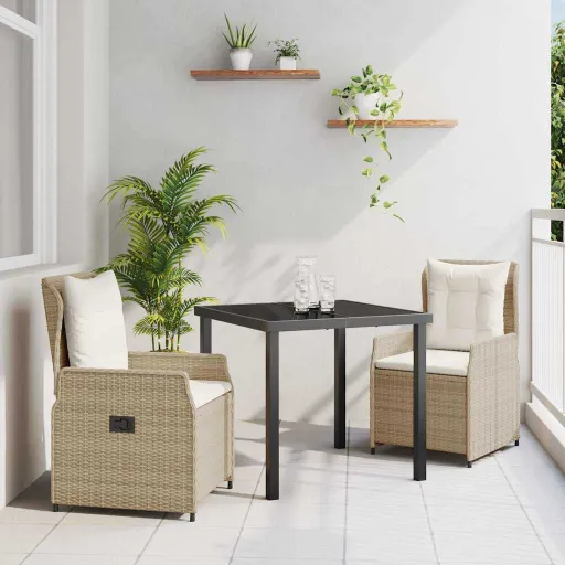 Conjunto de Jantar para Jardim   Bege e Cinza Claro Vime PE (3 pcs)