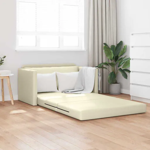 Sofá-Cama 110cm Creme Couro Artificial