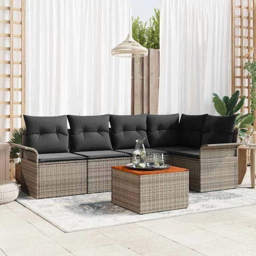 Conjunto de Sofá de Jardim   Cinzeto Vime PE (6 pcs)