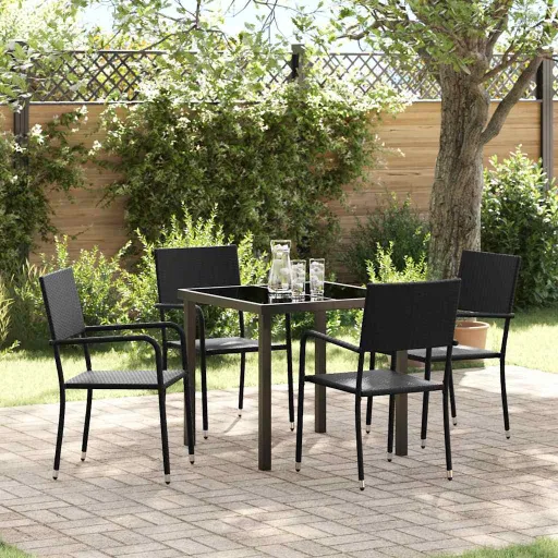 Conjunto de Jantar para Jardim com Almofada   Preto Vime PE (5 pcs)