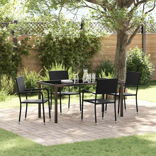 Conjunto de Jantar para Jardim com Almofada   Preto Vime PE (5 pcs)