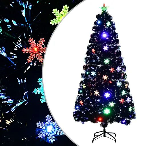 Árvore de Natal com Flocos de Neve LED 150 cm Fibra Ótica Preto