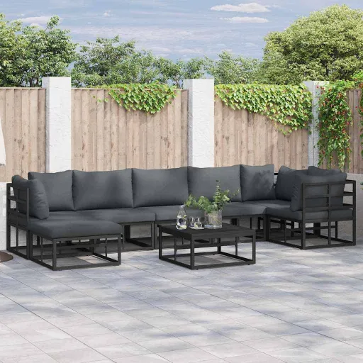 Conjunto de Sofá de Jardim com Almofada Preto Alumínio