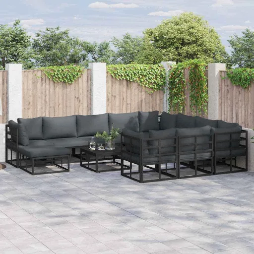 Conjunto de Sofá de Jardim   Preto Alumínio (11 pcs)