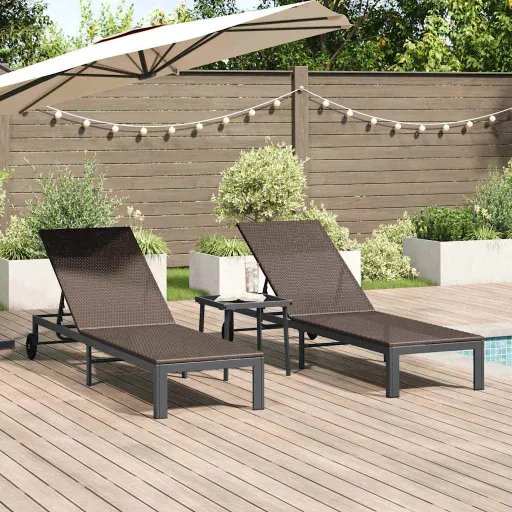Cama de Sol 2-Pessoa   Castanho Vime PE (3 pcs)