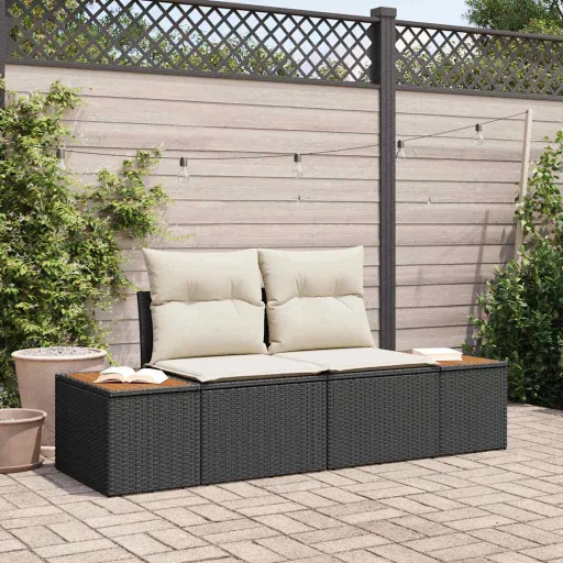 Sofá de Jardim Preto 184 x 62 x 85cm Vime PE