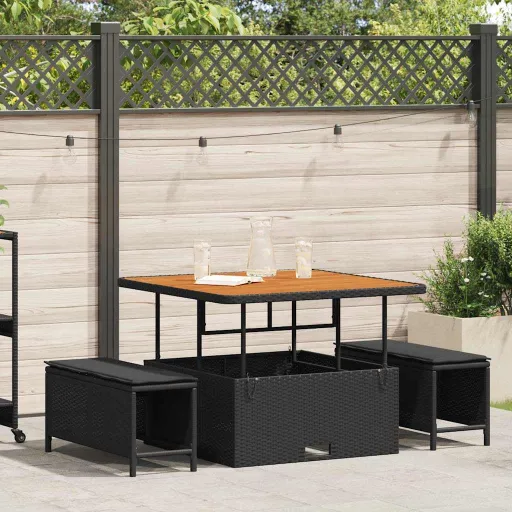 Conjunto de Jantar para Jardim Preto Vime PE