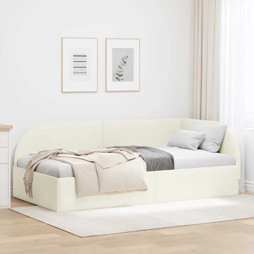 Estrutura de Cama de Canto Creme 90 cm x 200 cm Veludo