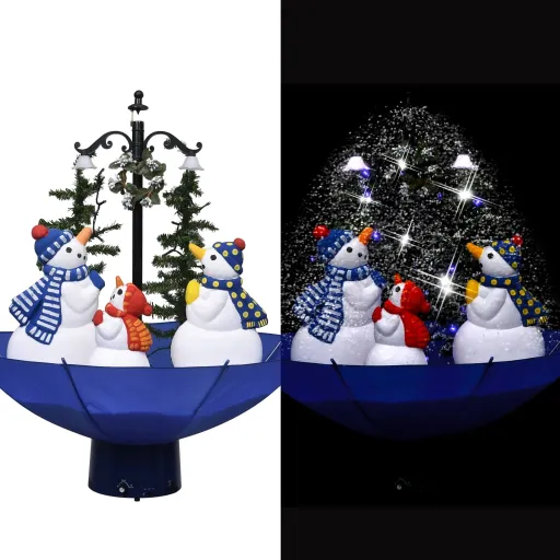 Árvore Natal c/ Neve Base Formato Guarda-Chuva 75 cm PVC Azul