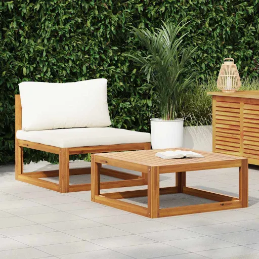 Conjunto de Sofás de Jardim com Almofadão Acácia Maciça (2 pcs)