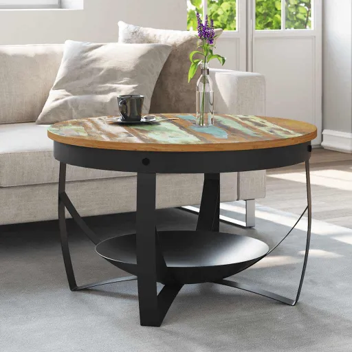 Mesa de Centro Ø68x43 cm Madeira Recuperada Maciça