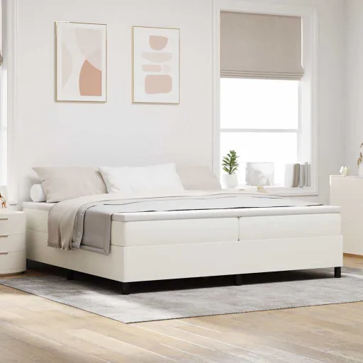 Cama Box Creme 200 x 200 cm Tecido de Veludo Côtelé