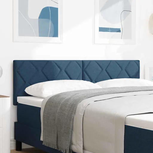 Cabeceira com Luzes de Tira LED Ajustável Azul 144 cm Tecido