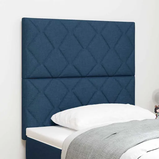 Cabeceira com Luzes de Tira LED com Cabeceira Azul 90 cm Tecido