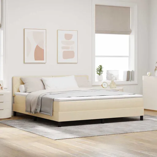 Cama Box Spring com Colchão Creme 180 x 200 cm Tecido