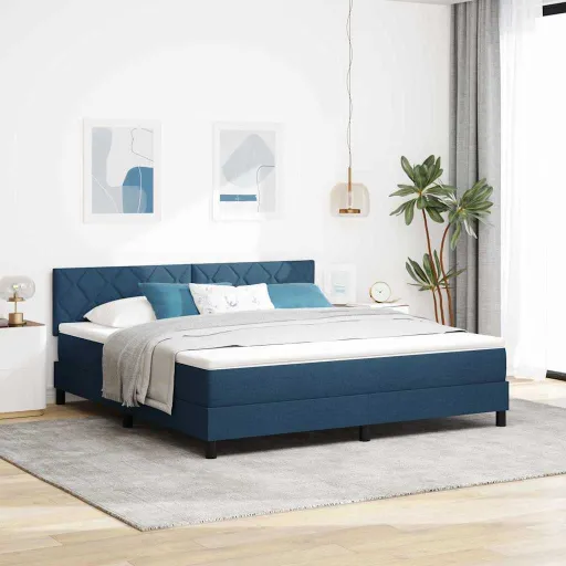 Cama Box Spring com Colchão Azul 180 x 200 cm Tecido