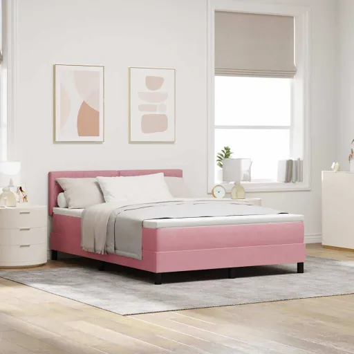 Cama Box Spring com Colchão Rosa 160 x 200 cm Tecido