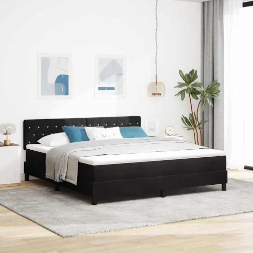 Cama Box Spring com Colchão Preto 180 x 200 cm Tecido