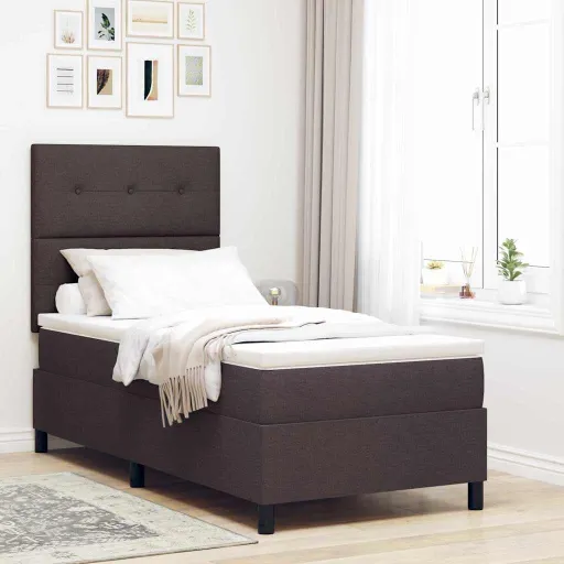 Cama Box com Colchão Castanho Escuro 100 x 200 cm Tecido