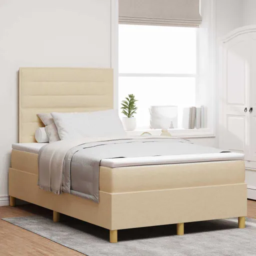 Cama Box com Cabeceira Creme 120 x 190 cm Tecido