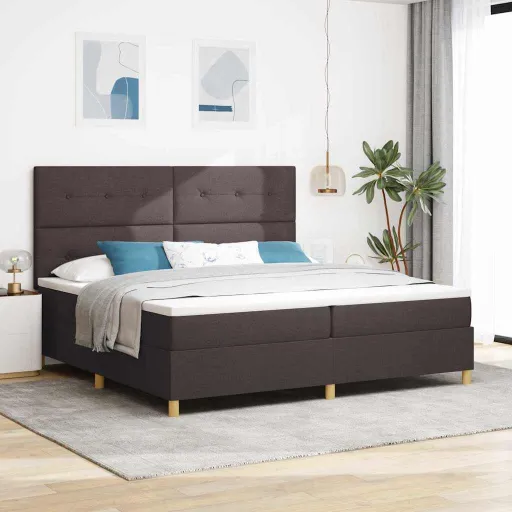 Cama Box com Cabeceira Castanho Escuro 200 x 200 cm Tecido