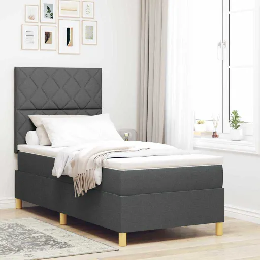 Cama Box com Cabeceira Cinzento Escuro 90 x 200 cm Tecido