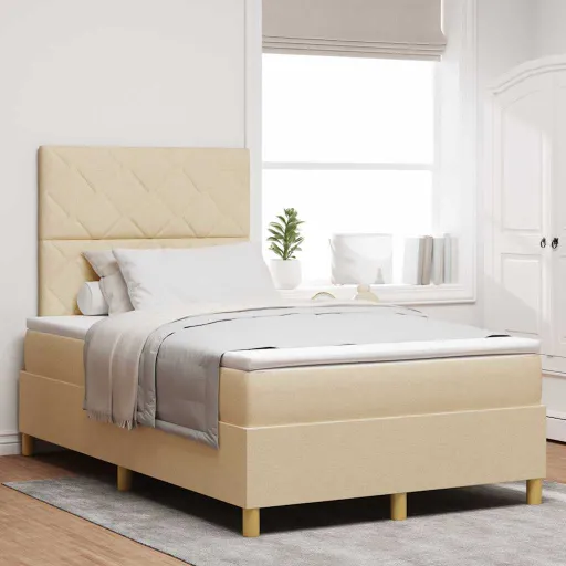 Cama Box com Cabeceira Creme 120 x 190 cm Tecido