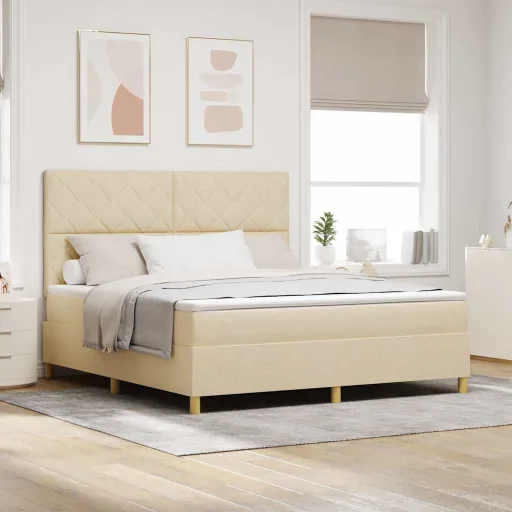 Cama Box com Cabeceira Creme 180 x 200 cm Tecido