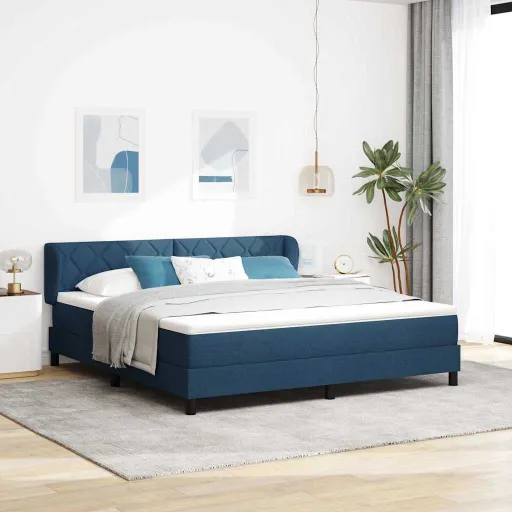 Cama Box Spring com Colchão Azul 180 x 200 cm Tecido