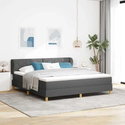 Cama Box com Colchão Creme 90x200 cm Fabrico Cinzento Escuro