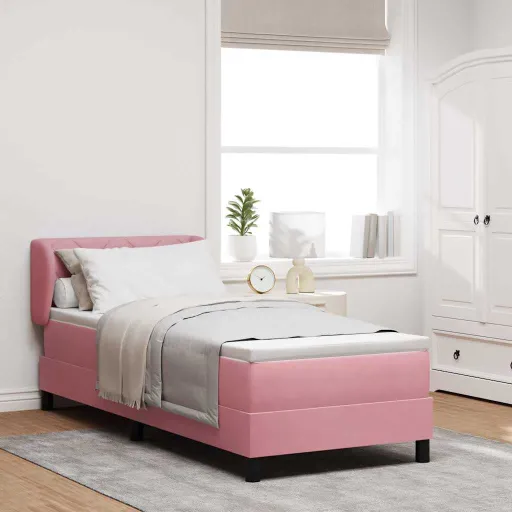 Cama Box Spring com Colchão Cinza Escuro 80x200 cm em Veludo