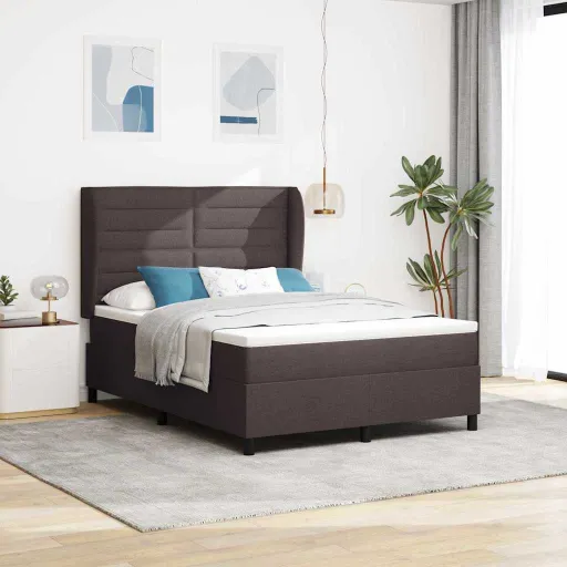 Cama Box com Colchão Castanho Escuro 140 x 190 cm Tecido