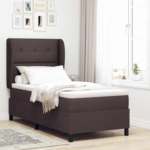 Cama Box com Colchão Castanho Escuro 90 x 190 cm Tecido