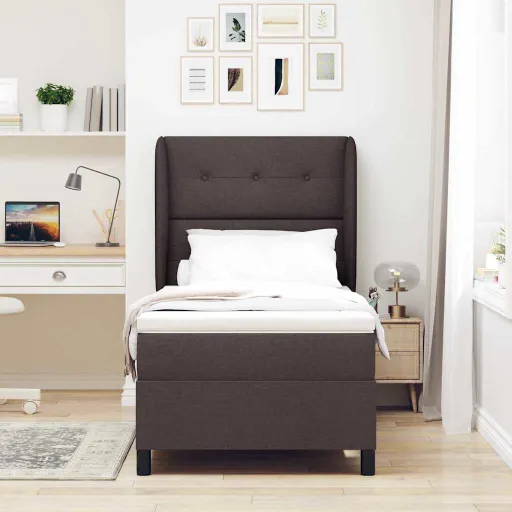 Cama Box com Colchão Castanho Escuro 90 x 200 cm Tecido