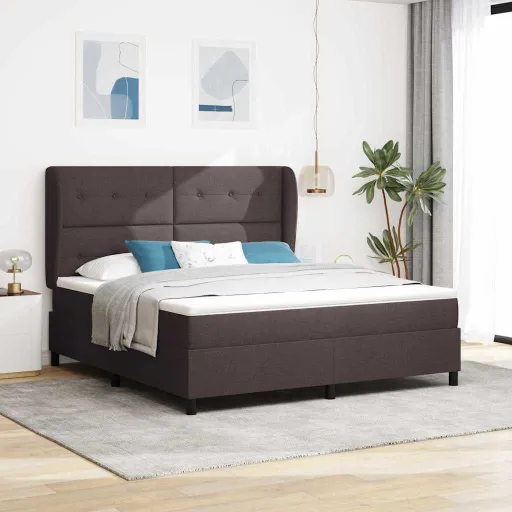 Cama Box com Colchão Castanho Escuro 180 x 200 cm Tecido