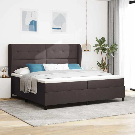Cama Box com Colchão Castanho Escuro 200 x 200 cm Tecido