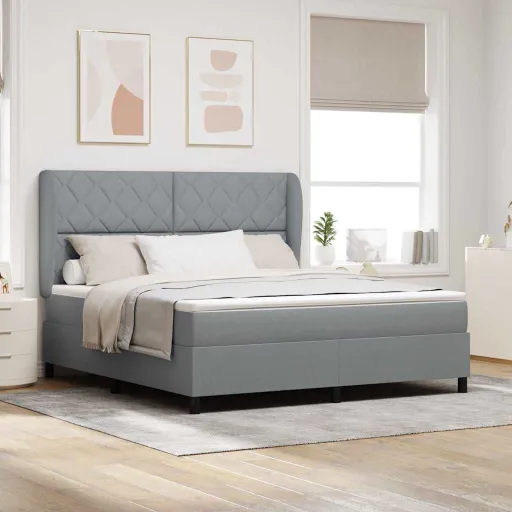 Cama Box com Colchão Cinzento-Claro 180 x 200 cm Tecido