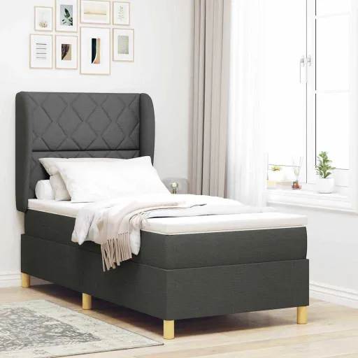 Cama Box Springs com Colchão Cinza Escuro 90x190 cm com Colchão